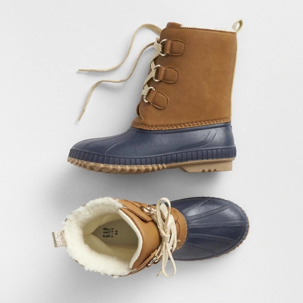 Gap Kids metallic lace Duck boots winter raining boots size girls  10/11
